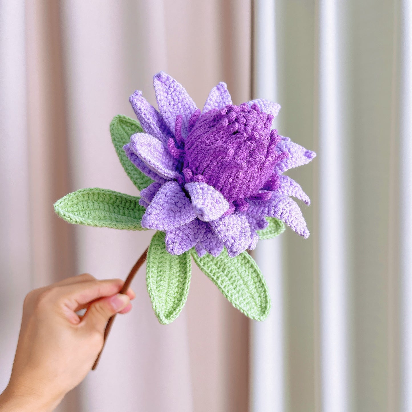 Crochet Protea Cynaroides Wrapped Bouquet - Multicolor Handmade Gradient Flowers with Love Accents, Suitable for Pollen Allergies, Hay Fever