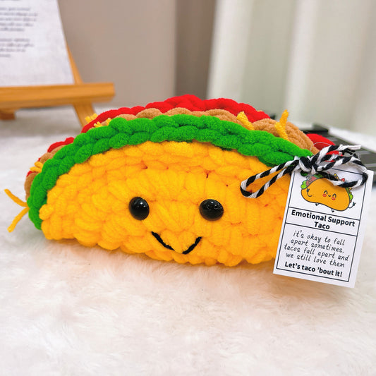 Handmade Crochet Emotional Support Mexican Taco Plush Toy with Customizable Text Friendship Positive Companion Gift