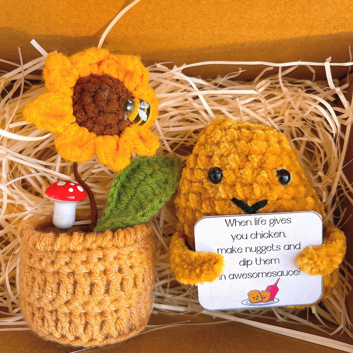 Personalized Nugget and Crochet Mini Plant Pot Bundle with Positive Quote - Recovery Inspiring Gift New Year Resolution