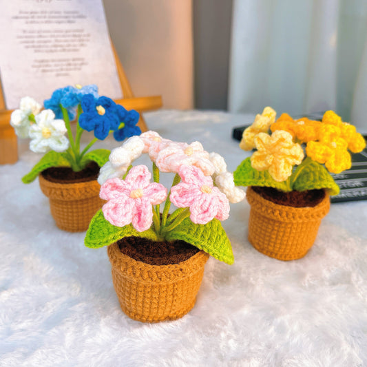 Handcrafted Gradient Color Forget-Me-Not Potted Planter - Unique Crochet Flower Pot, Home Decor, Eco-Friendly Gift for Garden Lovers, Perfect for Birthdays, Anniversaries, and Special Occasions