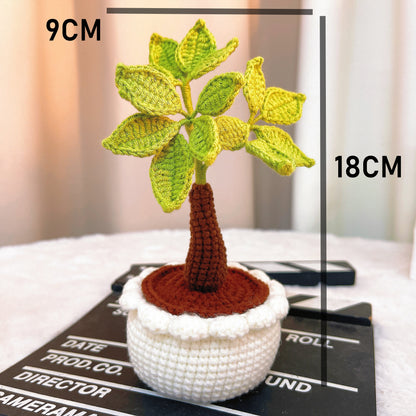 Handmade Crochet Money Tree Good Luck Potted Plant - Adjustable Leaves and Stem - Perfect for Office, Window Sill, Vanity, or Nightstand - Allergy-Friendly Decorative Plant - Symbol of Wealth and Prosperity