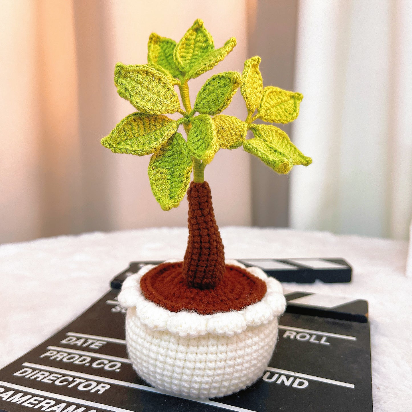 Handmade Crochet Money Tree Good Luck Potted Plant - Adjustable Leaves and Stem - Perfect for Office, Window Sill, Vanity, or Nightstand - Allergy-Friendly Decorative Plant - Symbol of Wealth and Prosperity