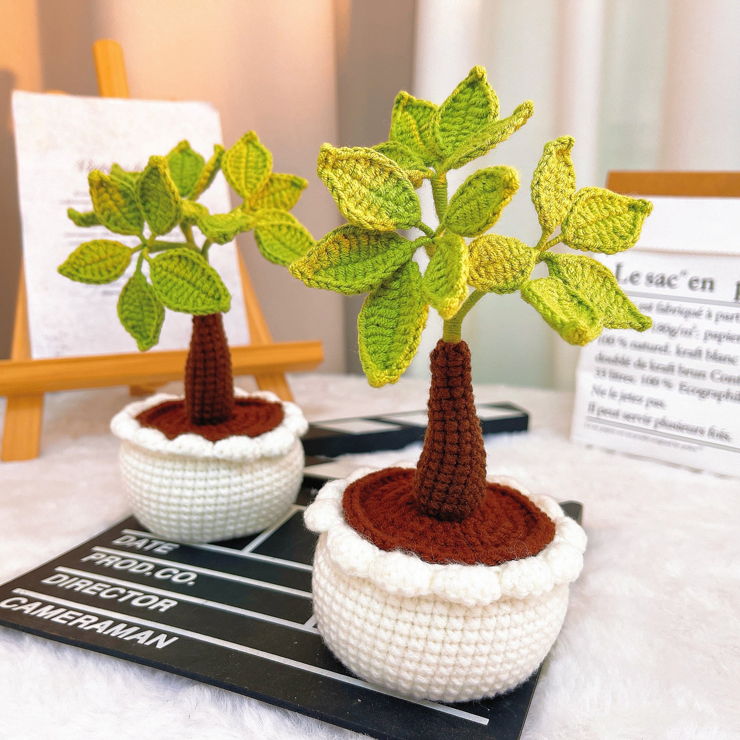 Handmade Crochet Money Tree Good Luck Potted Plant - Adjustable Leaves and Stem - Perfect for Office, Window Sill, Vanity, or Nightstand - Allergy-Friendly Decorative Plant - Symbol of Wealth and Prosperity