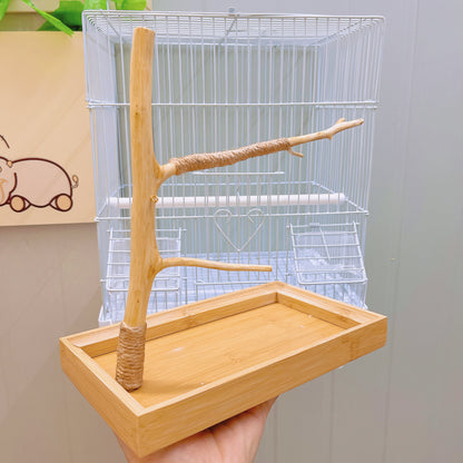 Natural Wooden L-Shaped Parrot & Bird Perch Station, Handcrafted Bird Entertainment Toy with Playful Accessories Eco-Friendly Birdcare Item for Feathered Friends