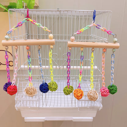 Handcrafted Parrot Chew Toys with Hanging Hook, Standing Rod, and Colorful Chains - Birdcage Decoration and Pet Bird Entertainment Parakeet/Budgie, Cockatiel, Finch, Lovebird, Monk Parakeet, Dove, Parrotlet, Sparrow