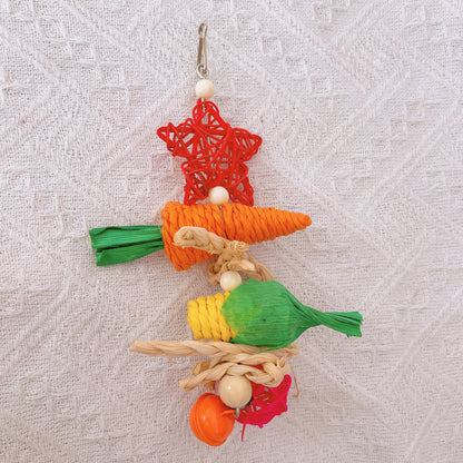2pcs Handmade Multicolored Parrot Indoor Birds Chew Toy with Hook - Bird Entertainment Tool with Star Chew for Parakeet/Budgie, Cockatiel, Finch, Lovebird, Monk Parakeet, Dove, Parrotlet, Sparrow