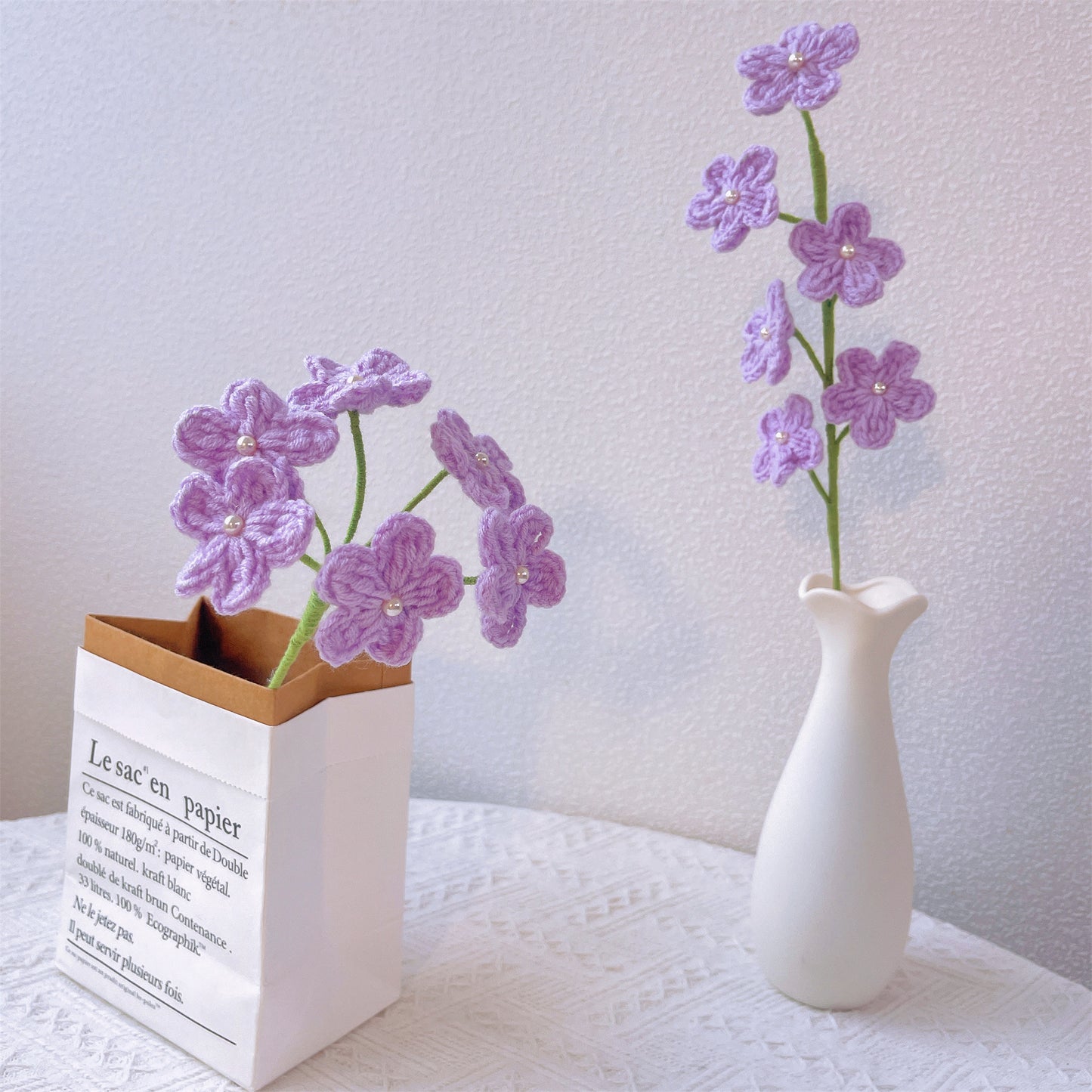Gehäkelte Vergissmeinnicht-Strickblumen – Blumenstrauß, Blumen für Vase, Tischdekoration, Herzstück, Hochzeitsdekoration, einzigartiges Dekor