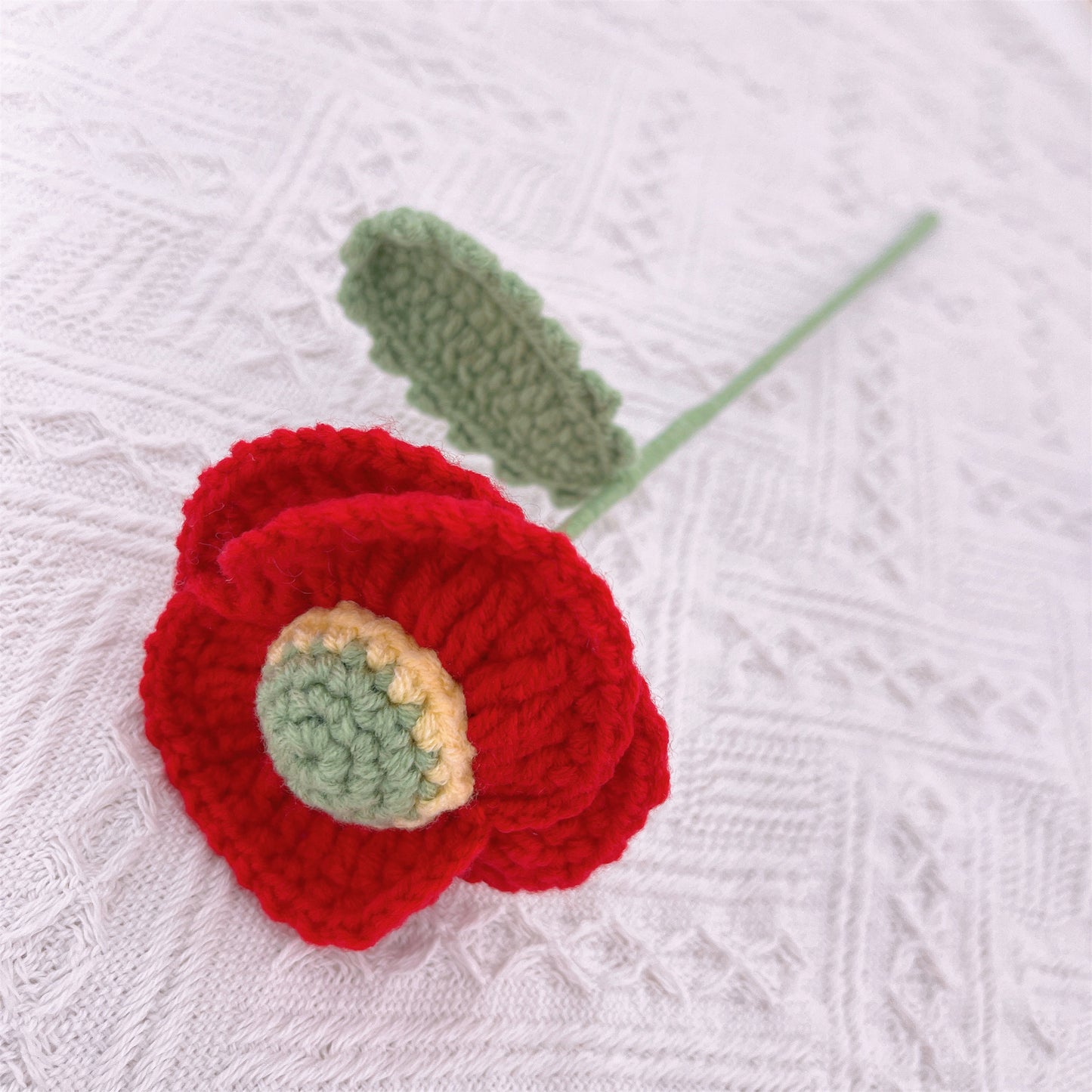 Poppy Passion: Handcrafted Crochet Coquelicot Stake for a Bold Garden Decor