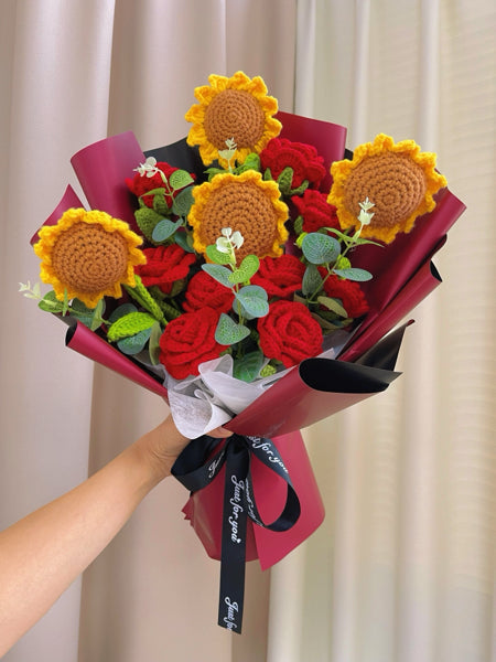 9 red roses+4 sunflower