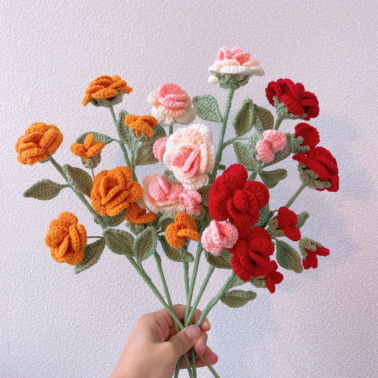 Rose Elegance: Handcrafted Crochet Rose Flower Stake for a Romantic Garden Decor