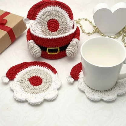 Christmas Crochet Coasters & Santa Storage Seat | Red & White Christmas Hat Coaster , Santa Coaster , Santa Storage , Christmas Placemats  | Perfect Holiday Decor for Home & Gifts