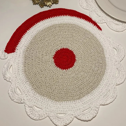 Christmas Crochet Coasters & Santa Storage Seat | Red & White Christmas Hat Coaster , Santa Coaster , Santa Storage , Christmas Placemats  | Perfect Holiday Decor for Home & Gifts