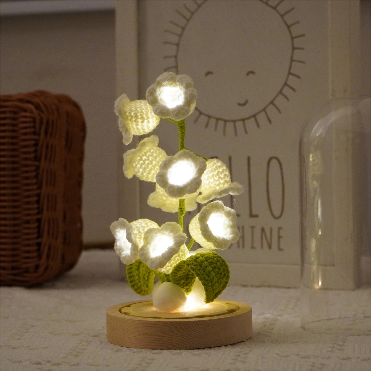 Luminescent Lily of the Valley: Handmade Crocheted Pendant Lamp with Glass Shade