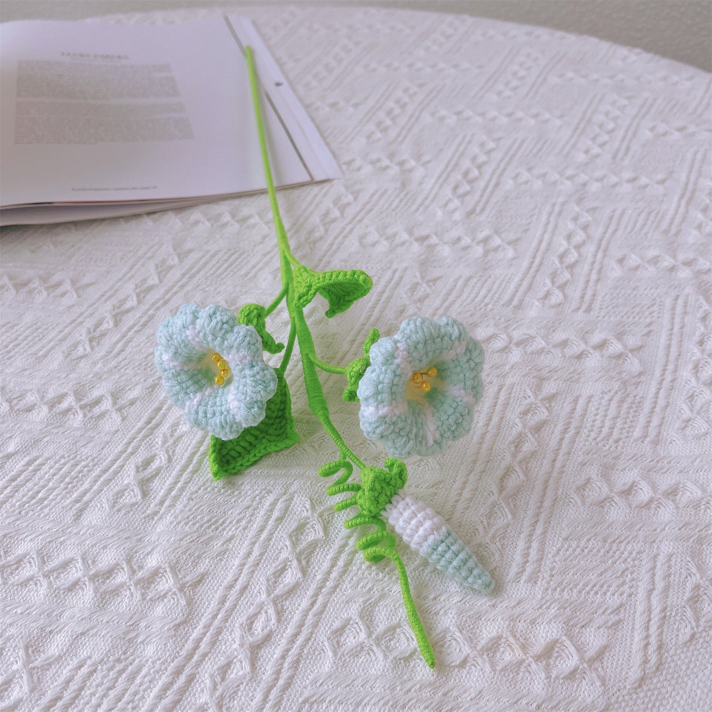 September Birth Month Morning Glory Birthday Bouquet - Handcrafted Hooked Single Stem Crochet - Ideal for Garden Lovers or 9th Month Celebrations