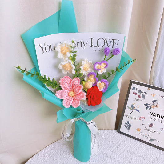 Bouquet de tapisserie enchantée au crochet fait à la main : cadeaux de mariage vibrants et d'anniversaire pour toutes les occasions