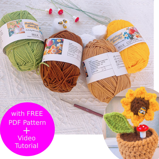 Complete Crochet Sunflower Pot Kit: Step-by-Step Illustrated Tutorial, Video Guide, and High-Quality Materials