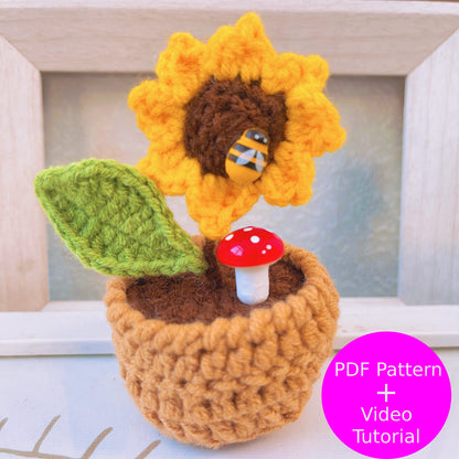 Complete Crochet Sunflower Pot Kit: Step-by-Step Illustrated Tutorial, Video Guide, and High-Quality Materials