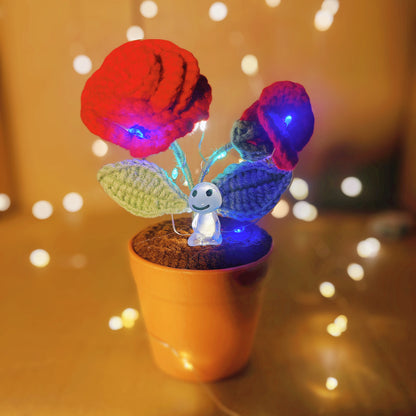 Plante de rose au crochet faite à la main - Fausse fleur réaliste - Décoration intérieure unique - Cadeau parfait pour les amateurs de plantes - Fabriqué à la main - Cadeau de la fête des Pères 2024