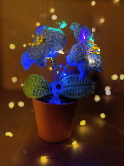 Handgefertigte gehäkelte Lilienpflanze mit LED: Realistische Kunstblume für einzigartige Heimdekoration, perfektes Geschenk für Pflanzenliebhaber, handgefertigtes DIY-Geschenk
