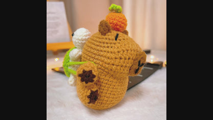 Crocheted Capybara Ornament with Removable Turtle Backpack, Unique Decorative Figurine for Best Friend Gift, Home, Office, or Holiday Decor