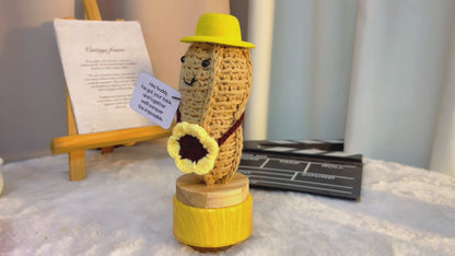 Amusable Peanut Supportive Plushie with Customizable Message Card - Adorable Yellow Hat and Sunflower, Perfect Jelly Crochet Custom Gift for Friendship, Birthdays, Celebrations, and Encouragement