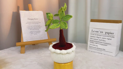 Handmade Crochet Money Tree Good Luck Potted Plant - Adjustable Leaves and Stem - Perfect for Office, Window Sill, Vanity, or Nightstand - Allergy-Friendly Decorative Plant - Symbol of Wealth and Prosperity