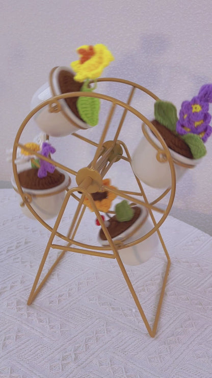 Ensemble de pots de fleurs au crochet fabriqués à la main avec grande roue, pot en céramique, tournesol, lavande, radis, camomille romaine, décoration de la maison, décoration de l'espace de bureau