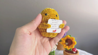 Gehäkeltes Nugget- und Mini-Blumentopf-Paket mit positivem Zitat – inspirierendes Geschenk zur Genesung und Neujahrsvorsatz
