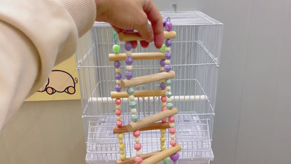 Handmade Colorful Parrot Indoor Pet Birds Swing Ladder - Birdcage Toy with Hook with Beaded Ladder Design 4 Sturdy Perches - Parakeet/Budgie, Cockatiel, Finch, Lovebird, Monk Parakeet, Dove, Parrotlet, Sparrow
