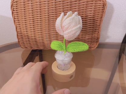 Enchanting Tulip Color-Changing Lamp: Hand-Crocheted, Touch-Activated