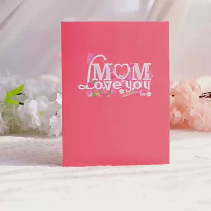 Carte de vœux pour la fête des mères avec enveloppe et message pliable en 3D « I LOVE YOU MOM » - Cadeau sincère pour la fête des mères
