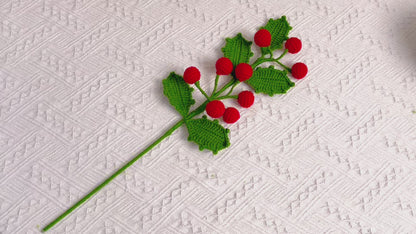December Birth Month Holly Flower Bouquet - Hand-Crocheted Birthday Christmas Flower Arrangement with Festive Wrapping