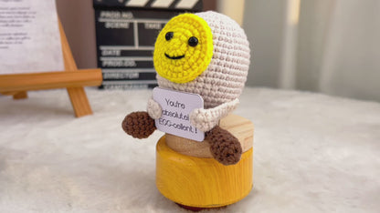 Custom Text Positive Crochet Egg - Handmade Cute Boiled Egg Figurine with Arms and Legs, "You're Absolutely EGG-cellent!" Card, Perfect Gift for Easter, Birthdays, Inspiring Uplifting Excellent Home Decor, and Special Occasions