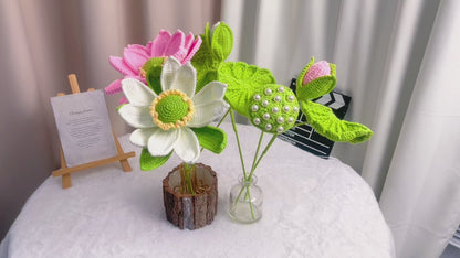 Häkel-Lotusblüten-Kollektion – Bastel- und DIY-Raum, gemütliche Heimdekoration, Blumen für Vase, Häkel-Inspiration, einzigartiges Herzstück, Design
