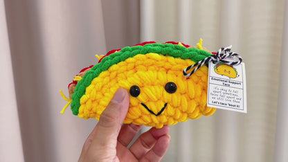 Handmade Crochet Emotional Support Mexican Taco Plush Toy with Customizable Text Friendship Positive Companion Gift