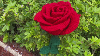 Handmade Crochet Giant Flower Stake Decor - Sunflower and Red Rose Props for Party Celebration Graduation