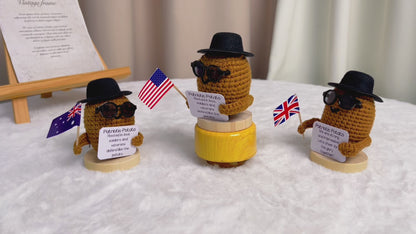 Patriotic Positive Potato Crochet Plushie with National Flag - Unique, Eye-Catching Décor for National Homeland Supporters Olympic Veteran Pride Soldiers Memorial Independence Day USA UK Australia
