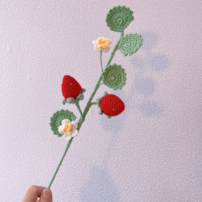 Whimsical Crochet Flower Stakes Collection for Enchanting Garden Decor - Strawberry, Tomato Vine, Giant Chrysanthemum Design - Gardeners