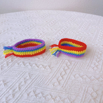 2Pcs LGBTQIA+ Rainbow Pride Crochet Handmade Wristband - Couple Bracelet, Pride Gift, Friendship Bracelet for Men and Women, LGGT Festival